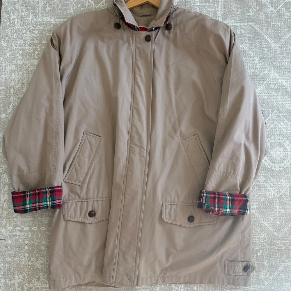 Vintage London Fog Tan Plaid Lined Jacket Womens XL Full Zip Collar Pockets - Picture 3 of 9